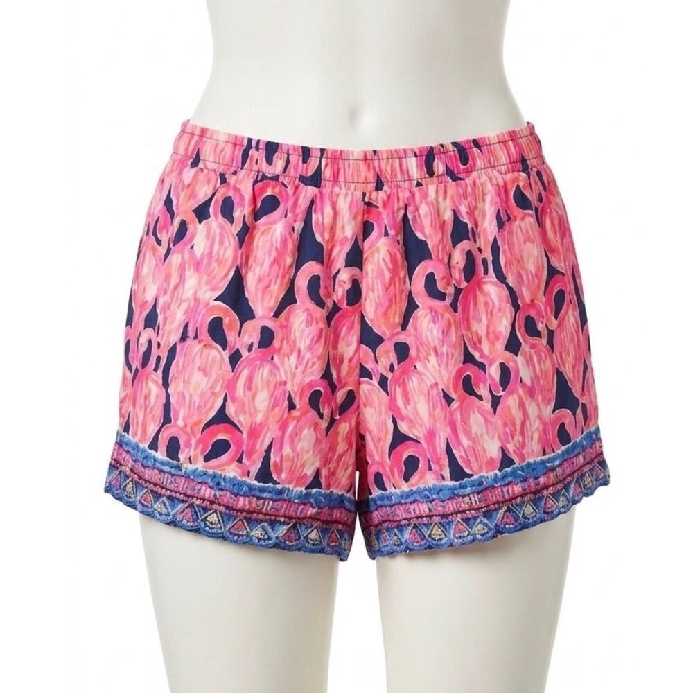 Lilly Pulitzer Arey Pull-On Shorts Size L Pink Flamingo Print Beach Vacation